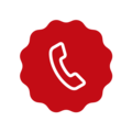 Récepteur rouge sur fond blanc dans un badge rond
